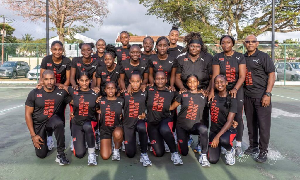 The TT Under-16 netball team with coaches during a training session at Nelson Mandela Park, St Clair on April 3. - Photo by Jeff K. Mayers (Image obtained at newsday.co.tt)